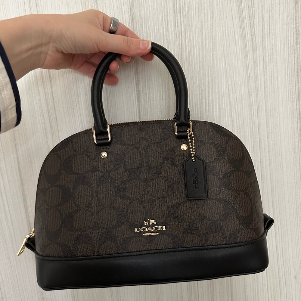 Coach Brown and Black Dome Satchel with Signature Monogram